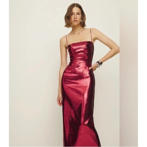 Reformation Dresses & Skirts - NWT Reformation Frankie Formal Dress Red Sequin Maxi Square Neck Size 6
